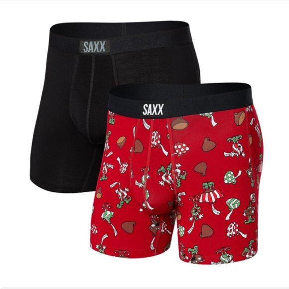 Saxx VIBE 2 pack Christmas Boxer Briefs "Kiss Off & Black" - Picture 1 of 3